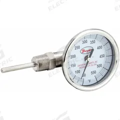 DWYER Dial Thermometer: 50°F to 500°F, ±2%Full Scale Accuracy, 4 in Stem Lg, 3 in Dial Dia (MPN BTLS34071). Key specifications — Accuracy: ±2 % Full Scale; Brand: DWYER.