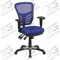 FLASH FURNITURE Office Chair: Nicholas, Ht, Blue, Mesh Material, 18 1/2 in Back Ht, 18 in Seat Dp (MPN HL-0001-BL-GG). Key specifications — attr995518: Nicholas; attr982877: Black; attr982913: Yes; attr982865: Blue; attr982870: FLASH FURNITURE; attr982901: Blue.
