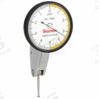 STARRETT Tilted-Face Dial Test Indicator: 0 in to 0.01 in, Horizontal, Inch, 0.0001 in (MPN 708AZ). Key specifications — attr1184166: Long Carbide Contacts; attr1200917: Tilted-Face Dial Test Indicator; attr1184127: 708AZ; attr1184167: STARRETT; attr1184108: 0.0001 in.