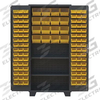 JAMCO Bin Cabinet: 36 in x 24 in 78 in, 2 Shelves, 112 Bins, Yellow, Flush, 14 ga Panel - Standard Bin Cabinets with Shelves