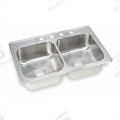 ELKAY Bowl Drop-In Sink: 33 in Overall Lg, 22 in Overall Wd, 7 7/8 in Bowl Dp - Two-Bowl Counter-Mounted Kitchen & Bar Sinks without Faucets