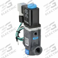 PLAST-O-MATIC Solenoid Valve: 2-Way, Normally Closed, 1/2 in Pipe Size, 120V AC, Inline Single (MPN EASMT4V12W24-120/60-PV). Key specifications — Pipe Size: 1/2 in; Voltage: 120V AC; Brand: PLAST-O-MATIC; Coil Enclosure: Without Junction Box.