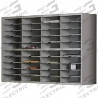SAFCO Literature and Mail Organizer: Gray, 8 Compartments, 13 1/4 in Overall Dp, 48 in Overall Wd (MPN SR4833PG). Key specifications — attr986470: No; attr986455: Gray; attr986477: Steel; attr986454: SAFCO; attr986487: Mail and Literature Sorter.