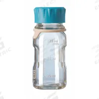 DURAN Media Bottle: 125 mL, Screw-On, GL45, 124 mm, Colorless, Closure Included, Wide Mouth Size (MPN 218812854). Key specifications — Closure Type: Screw-On; Mouth Size: Wide; Screw Closure Size: GL45; Brand: DURAN; Body Color: Colorless.