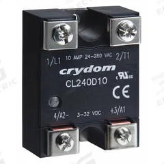 CRYDOM Solid State Relay: Surface Mounted, 5 A Max Output Current, Triac, AC Output (MPN CL240D05). Key specifications — Brand: CRYDOM; Current Type: AC; Electrical Connection: Screw Clamp; Finger Safe: No; Maximum Output Current without Heat Sink: 2.9 A; Mounting Style: Panel; Output Voltage: 24 to 280V AC; Switch Configuration: Form A.