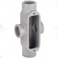 Conduit Outlet Body: Iron, 1/2 in Trade Size, X Body, 5 cu in Body Capacity, Threaded Hub (MPN X18). Key specifications — Finish: Powder Coated; Includes: Set Screw Hubs; For Use With: RMC; Brand: HUBBELL KILLARK; Hub Style: Threaded; Mfr. Series: Duraloy 8.