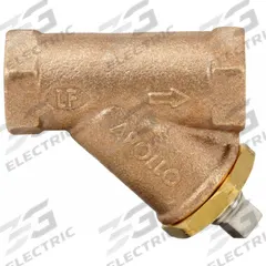 APOLLO Y Strainer: 3/8 in, NPT, Mesh, 0.0469 in Screen Size, Bronze, PTFE, 2 in Ht, 2 3/4 in Lg (MPN 59LF002P2). Key specifications — Brand: APOLLO; Seal Material: PTFE; Manufacturer Part Number: 59LF002P2; Screen Material: 304 Stainless Steel.
