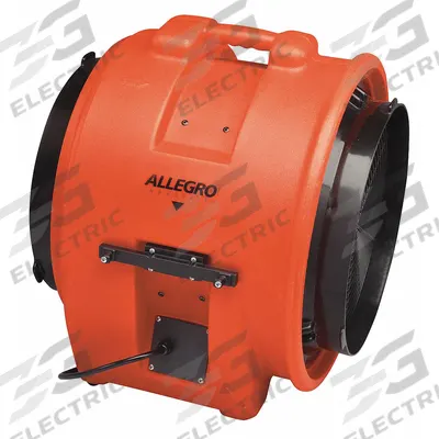 ALLEGRO Confined Space Blower: 12 V DC, 16 in Duct Dia, 1/2 hp Horsepower, Orange - Axial Fans & Blowers