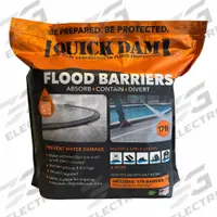 QUICK DAM Water Activated Flood Barrier: Fresh Water, 3 1/2 in Overall Ht, 9 in Overall Wd (MPN QD617-1). Key specifications — Color: Black; Bag Material: Polypropylene; Brand: QUICK DAM; Fill Material: Polymer; For Water Salinity: Fresh Water.