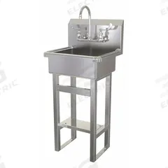 SANI-LAV Hand Sink: 43 1/2 in Overall Ht, 17 in Bowl Lg, 7 in Bowl Dp, 0.5 gpm Flow Rate, 16 ga (MPN 725F.5). Key specifications — Includes Side Splash: Side Splash Not Included; Brand: SANI-LAV.