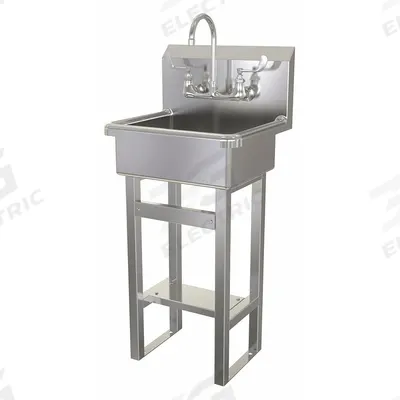 SANI-LAV Hand Sink: 43 1/2 in Overall Ht, 17 in Bowl Lg, 7 in Bowl Dp, 0.5 gpm Flow Rate - One-Station Freestanding Hand Sinks with Faucets