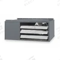 DAYTON Gas Wall and Ceiling Unit Heater: 45,000 BtuH Heating Capacity Input, Propeller (MPN 2RYU8A). Key specifications — Fuel Type: Natural Gas; Combustion Type: Field Convertible; Brand: DAYTON; Fan Type: Propeller; Gas Connection Size, Gas Connection Type: 1/2 in NPT, Male; Overall Dimensions - H x W x D: 12-3/8 in x 30 in x 25-7/8 in.