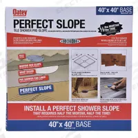 OATEY Pre-Slope Base: Pre-Slope Base, Polystyrene, 40 in Overall Lg, 40 in Overall Ht (MPN 41640). Key specifications — Material: Polystyrene; Features: Creates a Code Required 1/4 in Slope Under Shower Pan Liner. Easy to Extend or Trim During Custom Shower Installations. Includes Weep Guard to Allow Moisture to Drain Properly and Protect Weep Holes.; Brand: OATEY; Product Type: Pre-Slope Base.
