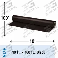 ABILITY ONE Plastic Sheeting Roll: Heavy Duty, 6 mil Thick, 10 ft Wd, 100 ft Lg, Black, Polyethylene (MPN 8135-00-579-6491). Key specifications — Color: Black; Material: Polyethylene; Standards: LP-378; Brand: ABILITY ONE; Fire-Resistant: No.