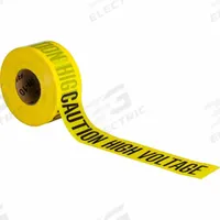 APPROVED VENDOR Barricade Tape: 200 ft Lg, 3 in Wd, Caution High Volt Legend, Polyethylene (MPN 91220). Key specifications — Tape Message: Caution High Voltage; Message Color: Black; Brand: APPROVED VENDOR.