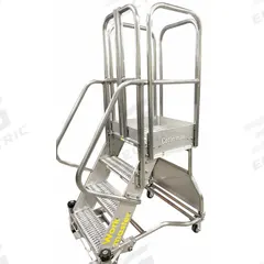 COTTERMAN Rolling Ladder: 11.7 ft Platform Ht, Partially Assembled, Foot-Activated Step Lock (MPN WMXS14R54A3FGP3NT). Key specifications — Brand: COTTERMAN; Color: Gray; Handrail Configuration: Double Handrails.