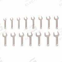 TEKTON Open End Wrench Set: Chromium Molybdenum Steel, Satin, 15 Tools, 15° Opening Angle (Deg.) (MPN WSE90100). Key specifications — attr309745: No; attr309746: Cardboard; attr309754: Satin; attr309753: Chromium Molybdenum Steel; attr309743: 3/4 in to 1-5/8 in; attr324938: TEKTON.