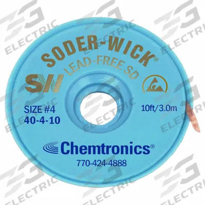 CHEMTRONICS Desoldering Wick: Rosin Flux, # 4, 0.11 in, 10 ft, Blue - Rosin Flux Desoldering Braids