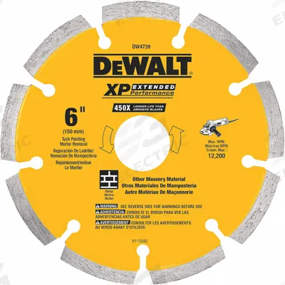 DEWALT Diamond Saw Blade: 6 in Blade Dia., 5/8 in Arbor Size, Dry, For Angle Grinder - Masonry-Cutting Blades
