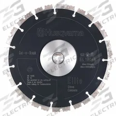 HUSQVARNA Diamond Saw Blade: Concrete, 9 in Blade Dia., 1 in Arbor Size, Wet, For Power Cutter, 2 PK (MPN 597807901). Key specifications — attr1097734: Wet; attr1097738: Power Cutter; attr1097751: HUSQVARNA.