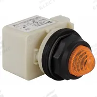 SCHNEIDER ELECTRIC Pilot Light: 30 mm Panel Mounting Size, Amber, LED, 9001SK Series (MPN 9001SKP38LYA9). Key specifications — Series: 9001SK; Brand: SCHNEIDER; Includes Push-To-Test: No Push-To-Test Included.