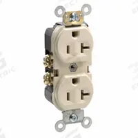 LEVITON Receptacle: Duplex, 5-20, Ivory, 125V AC, 20 A, 2 Pole / 3 Wire (MPN BR20-I)