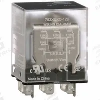SCHNEIDER General Purpose Relay: Socket Mounted, 15 A Current Rating, 12V DC, 3PDT, E Socket (MPN 783XCXC-12D). Key specifications — Brand: SCHNEIDER; Base Type: Square; Mounting Style: Socket; Electrical Connection: Faston Terminal; Manufacturer Part Number: 783XCXC-12D; Operating Current: 7.55 A at 28V (NC); Series: 783 Series.
