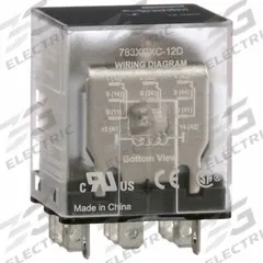 SCHNEIDER General Purpose Relay: Socket Mounted, 15 A Current Rating, 12V DC, 3PDT, E Socket (MPN 783XCXC-12D). Key specifications — Brand: SCHNEIDER; Base Type: Square; Mounting Style: Socket; Electrical Connection: Faston Terminal; Manufacturer Part Number: 783XCXC-12D; Operating Current: 7.55 A at 28V (NC); Series: 783 Series.