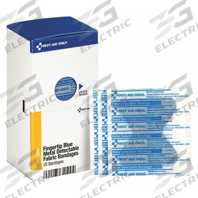 FIRST AID ONLY Adhesive Bandage: Fingertip Bandages, 1 7/8 in Wd, 2 7/8 in Lg - Metal Detectable Fingertip Bandages