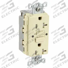 HUBBELL GFCI Receptacle: Decorator Duplex, 5-20, Ivory, GFCI, 125V AC, 20 A, 2 Pole / 3 Wire (MPN SNAPGFTW20I)