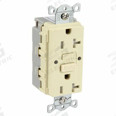 HUBBELL GFCI Receptacle: Decorator Duplex, 5-20, Ivory, GFCI, 125V AC, 20 A - General Purpose Receptacles