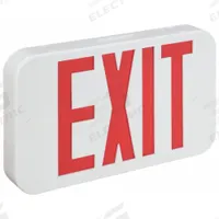 Exit Sign: LED, White, Red, 2 Faces, Ceiling/Wall, Not Battery Powered, Without Battery Backup (MPN CAR). Key specifications — Voltage: 120/277 V AC; Directional Indicators: Universal Field Selectable Chevrons; Text Color: Red; Brand: COMPASS; Emergency Battery Backup: No; Housing Color: White; Lighting Technology: LED; Remote Capable: No.