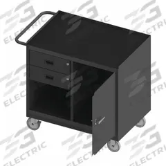 DURHAM MFG Mobile Cabinet Workbench: 36 in x 24 in, Rubber, 1,200 lb Overall Load Capacity, Gray (MPN 3118-RM-95). Key specifications — Included Components: Handle on Side; Assembly: Fully Assembled; Brand: DURHAM MFG.