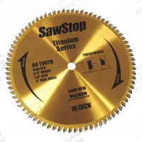 SAWSTOP Circular Saw Blade: 10 in Blade Dia., 80 Teeth, 0.13 in Cut Wd, 5/8 in Arbor Size, Combo (MPN BTS-P-80HATB). Key specifications — attr1116119: SAWSTOP; attr1145631: Wood.