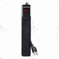 CYBER POWER Outlet Strip: 6 Outlets, 6 ft Cord Lg, 900 J Rated Energy, 15 A Current, UL 1449, Black (MPN CSB606). Key specifications — Brand: CYBER POWER; Mounting Style: Keyhole.