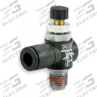 ARO Cylinder Port Flow Control Valve: Elbow Fitting, Knurled, 1/2 in Valve Body Size, 1/8 in Tube (MPN 119310-125). Key specifications — attr947203: Stainless Steel; attr947205: ARO.