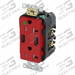 LEVITON Straight Blade Duplex Receptacle: Hospital Grade, Duplex, 5-20R, Red, 125V AC, 20 A (MPN T5832-HGR)