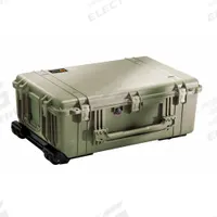 PELICAN Protective Case: 17 1/2 in x 28 5/8 in x 10 5/8 in Inside, No Foam, Green, 4 Wheels, IP67 (MPN 1650NF). Key specifications — Handle Style: Folding; Brand: PELICAN; Case Closure Type: Double Throw.