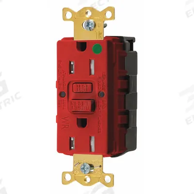 HUBBELL GFCI Receptacle: Hospital Grade, Decorator Duplex, 5-15R, Red, GFCI, 125V AC - General Purpose Receptacles