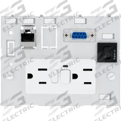 MURRELEKTRONIK Combination Insert: RJ45 Cat5E/SUB-D9, (2) NEMA 5-15 GFCI, (1) 3A Fuse (MPN 4000-68000-4130000). Key specifications — Brand: MURRELEKTRONIK; Socket Configuration: (2) NEMA 5-15 GFCI; Resets: (1) 3A Fuse; Data Port Configuration: (1) RJ45 CAT5e; Insert Design: Data & Power Insert with 3A Reset.