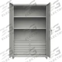 STRONG HOLD Storage Cabinet: 48 in x 24 in x 75 in, Swing Handle & Padlock Hasp, 14 ga Panel Thick (MPN 46-243-6/5DB-L). Key specifications — Cabinet Color: Gray; Method of Construction: Welded; Base Type: Legs; Assembled: Assembled; Mobility: Stationary; Adjustable Shelves: Adjustable; Cabinet Finish: Baked Enamel; Cabinet Material: Steel.