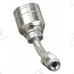 AEROQUIP Hydraulic Crimp Fitting: Steel x Steel, 45° Elbow, -4 For Hose Dash Size, Male x Genderless (MPN 1AA4MFA4). Key specifications — For Hose Dash Size: -4; Fitting Gender: Male x Genderless; Fitting Connection Type: Inverted Flare x Crimp; Thread Size: 7/16"-24; Brand: AEROQUIP.