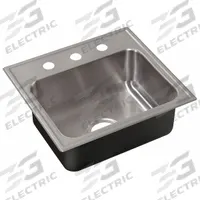 JUST MANUFACTURING Drop-In Sink with Faucet Ledge: 21 in Overall Lg, 19 in Overall Wd, 18 in Bowl Lg (MPN SLADA1921A553-J). Key specifications — Brand: JUST MANUFACTURING; Color Family: Silver/Gray.