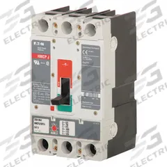 EATON Molded Case Circuit Breaker: 70 A Amps, 65kA at 600V AC, Fixed, ABC, Line/Load Lug, Std, HMCP (MPN HMCP070M2C). Key specifications — Series: HMCP; Max. AIR Rating: 65kA at 600V AC; Instantaneous Trip: Fixed; Phase Connection: ABC; Terminal Connection: Line/Load Lug; Frame Size: 250A/J.