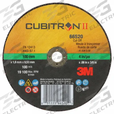 3M CUBITRON II Abrasive Cut-Off Wheel: Type 1, 4" x 0.06" x 3/8", Ceramic - Cool-Cutting Cut-Off Wheels for Carbon & Stainless Steel