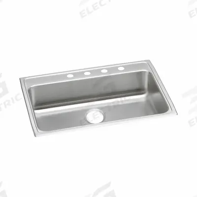 JUST MANUFACTURING Bowl Drop-In Sink: 31 in Overall Lg, 22 in Overall Wd, 4 1/2 in Bowl Dp - One-Bowl Counter-Mounted Kitchen & Bar Sinks without Faucets