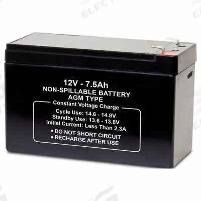 APPROVED VENDOR Sealed Lead Acid Battery: 12V DC, 7.5 Ah Capacity, 3.78 in Ht, 2.58 in Wd - AGM Sealed Lead Acid Batteries