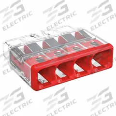 WAGO Push-In Wire Connector: 2773 Series, 4 Port, 20 AWG – 12 AWG Solid Wire Size Range, 32 A, 600 V (MPN 2773-404/VE00-0500). Key specifications — Series: 2773; Manufacturer Part Number: 2773-404/VE00-0500; Brand: WAGO.
