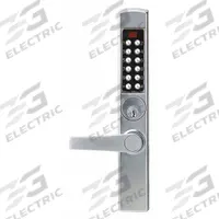 KABA E-PLEX Electronic Keyless Lock: Keypad, ADA Compliant, Chrome (MPN E3065MSNL-626-41). Key specifications — Product Type: Electronic Keyless Lock; Manufacturer Part Number: E3065MSNL-626-41; Access Method: Keypad; Key Override Options: Schlage C Keyway.