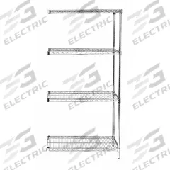 APPROVED VENDOR Wire Shelving Unit: Add-On, 48 in x 24 in, 54 in Overall Ht, 4 Shelves, Split Sleeve (MPN 45VX62). Key specifications — Recommended Environments: Dry; Color: Silver; Finish: Chrome; Material: Steel; Brand: APPROVED VENDOR.